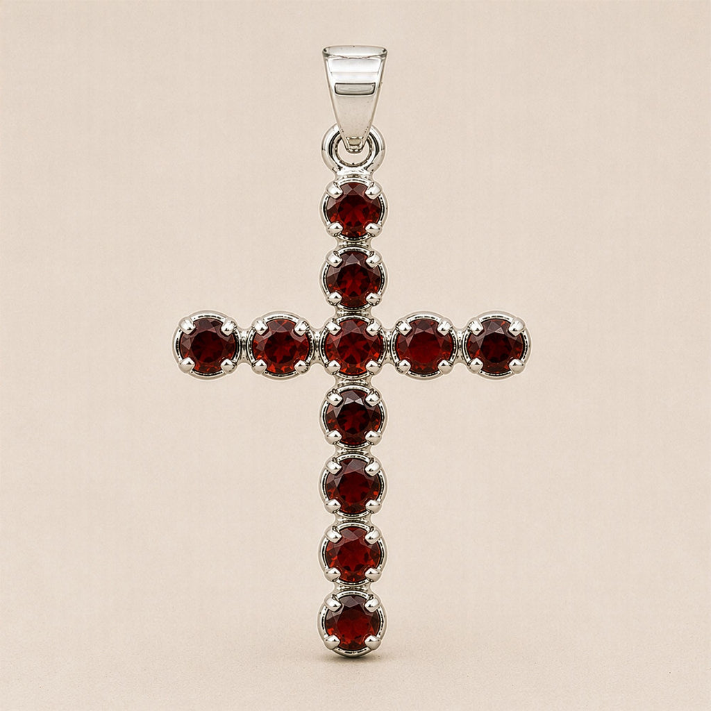 Garnet Crucifix Pendant Necklace on Silver Plated Chain 45cm – view 3