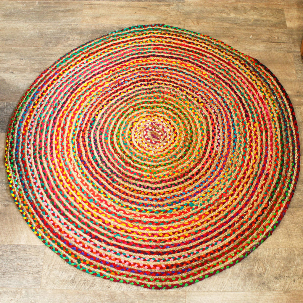 Round Jute and Recycled Cotton Rug - 150 cm – view 2