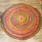 Round Jute and Recycled Cotton Rug - 150 cm – view 2