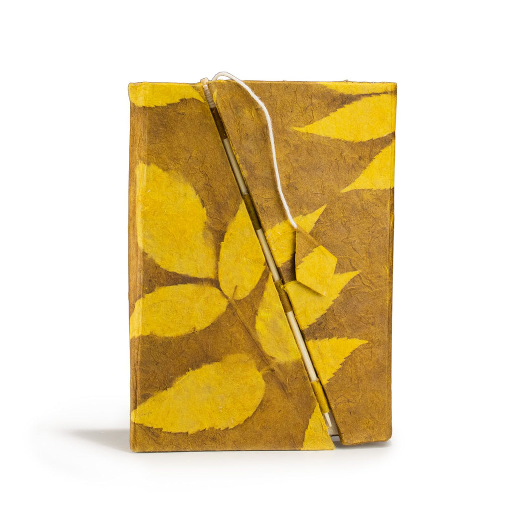 Lokta Bold Floral Notebook – Medium, Bamboo Lock – Mustard Brown