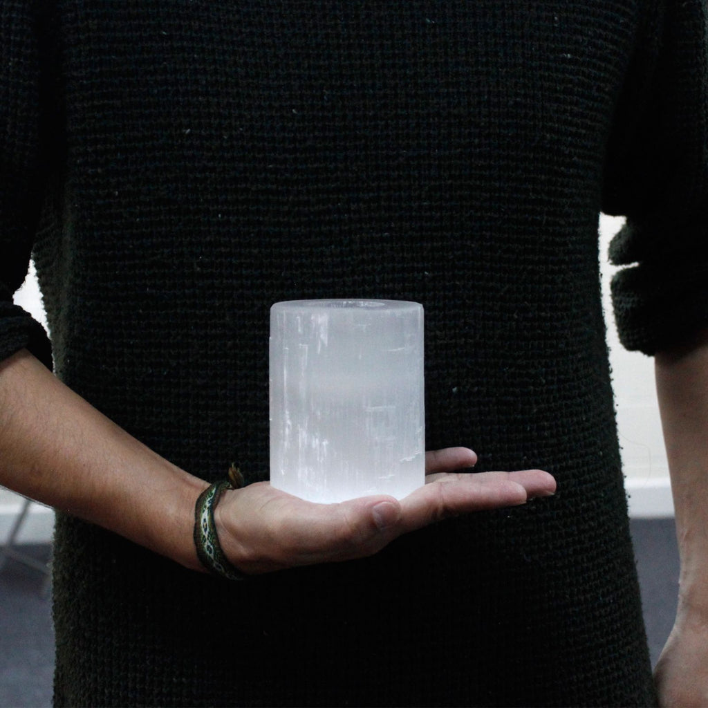 Selenite Cylinder Candle Holder - 10 cm – view 3