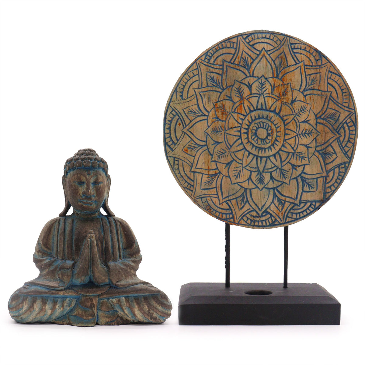 Buddha Feng Shui Set, Flower Mandala, Blue Finish – view 4