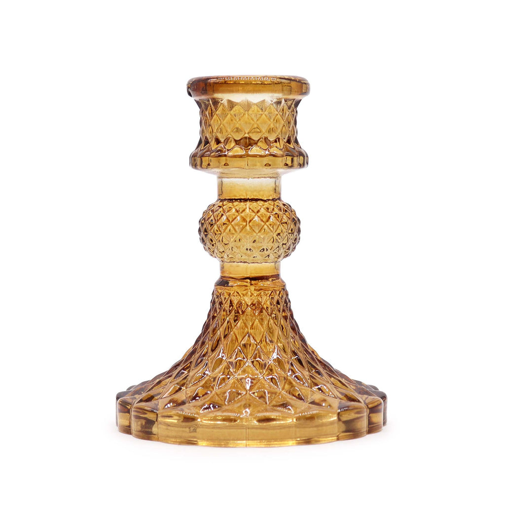 Vintage Dinner Candle Holder Set - Antique Amber