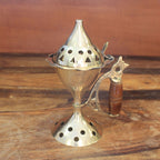 Brass Cone Incense Burner with Carved Handle – view 4