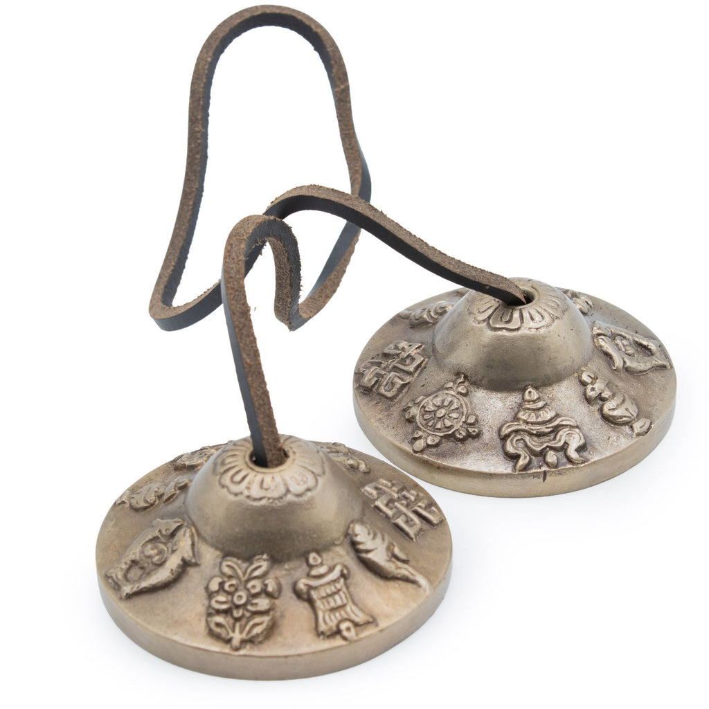 Brass Tibetan Tingsha Bells - Lucky Symbols - 6cm – view 2
