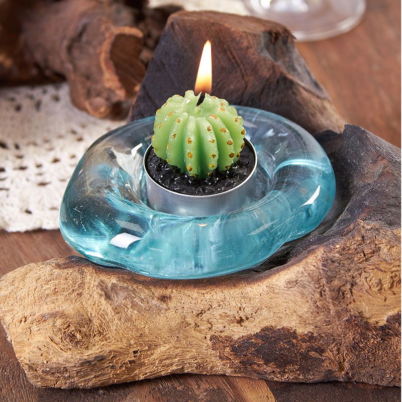 Molten Glass Flat Candle Holder on Wood