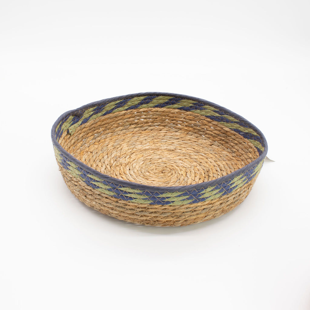 Straw & Seagrass Tray Baskets, Green and Blue, Set of 3 – view 3