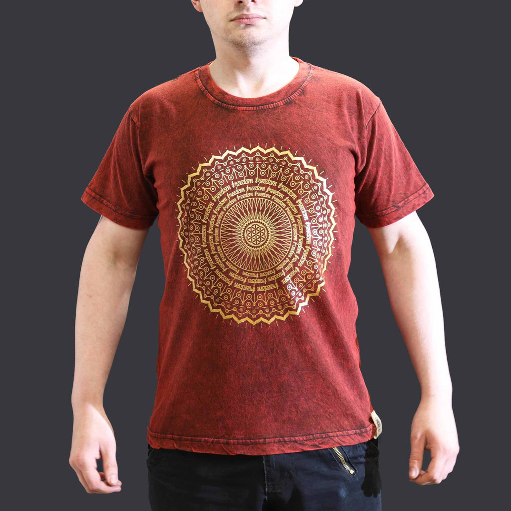 Nomad Sari Stonewashed Cotton T-Shirt – Mandala – Maroon – Small – view 4