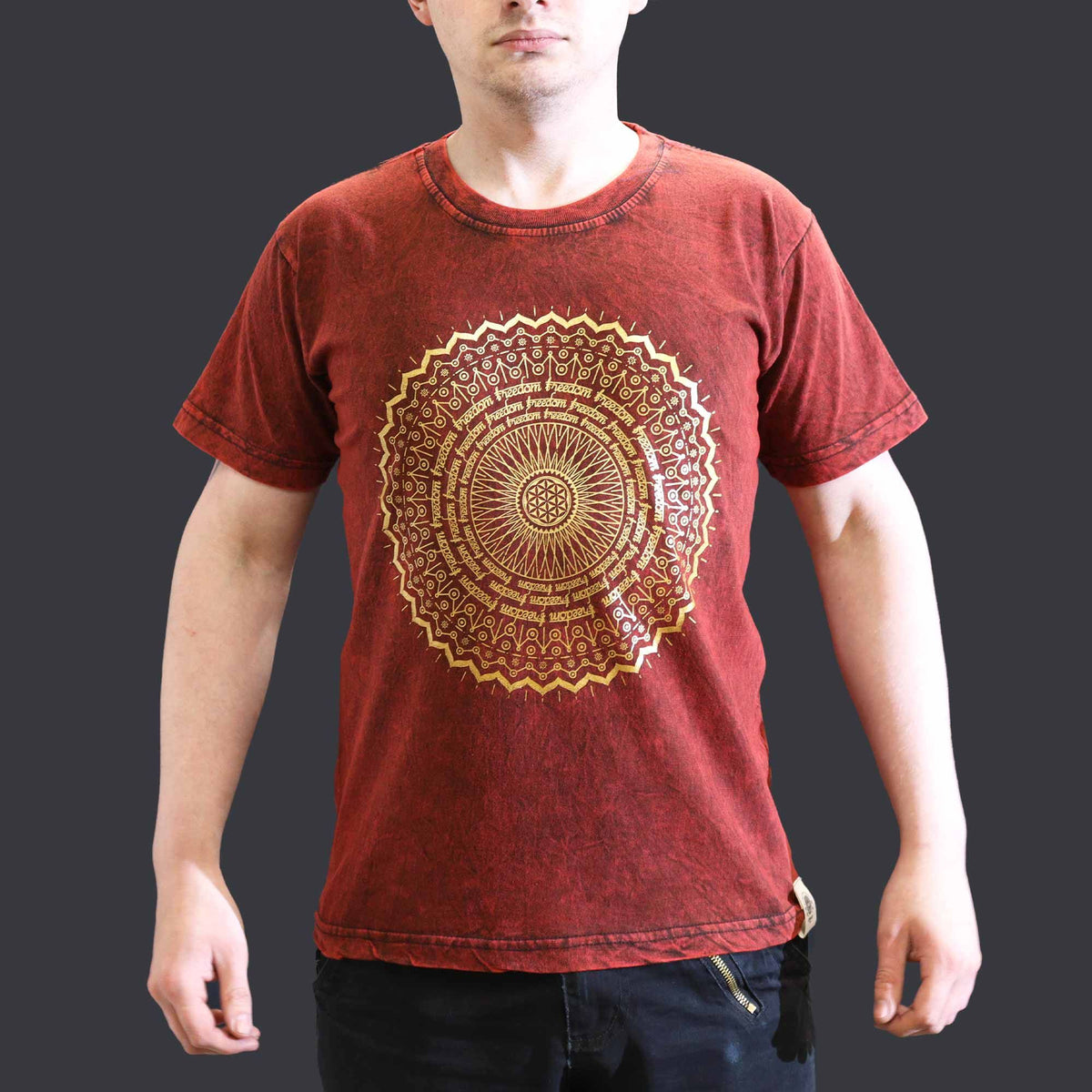 Nomad Sari Stonewashed Cotton T-Shirt – Mandala – Maroon – Small – view 4