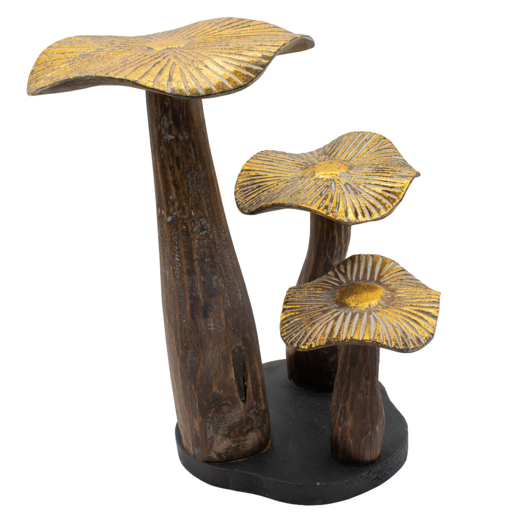 Golden Mushroom Wood Sculpture - Large 32cm Natural