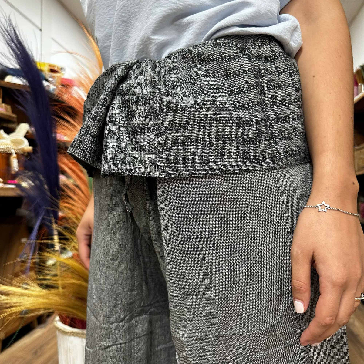 Yoga and Festival Pants - Thai Fisherman Mandala Mantra, Grey – view 5