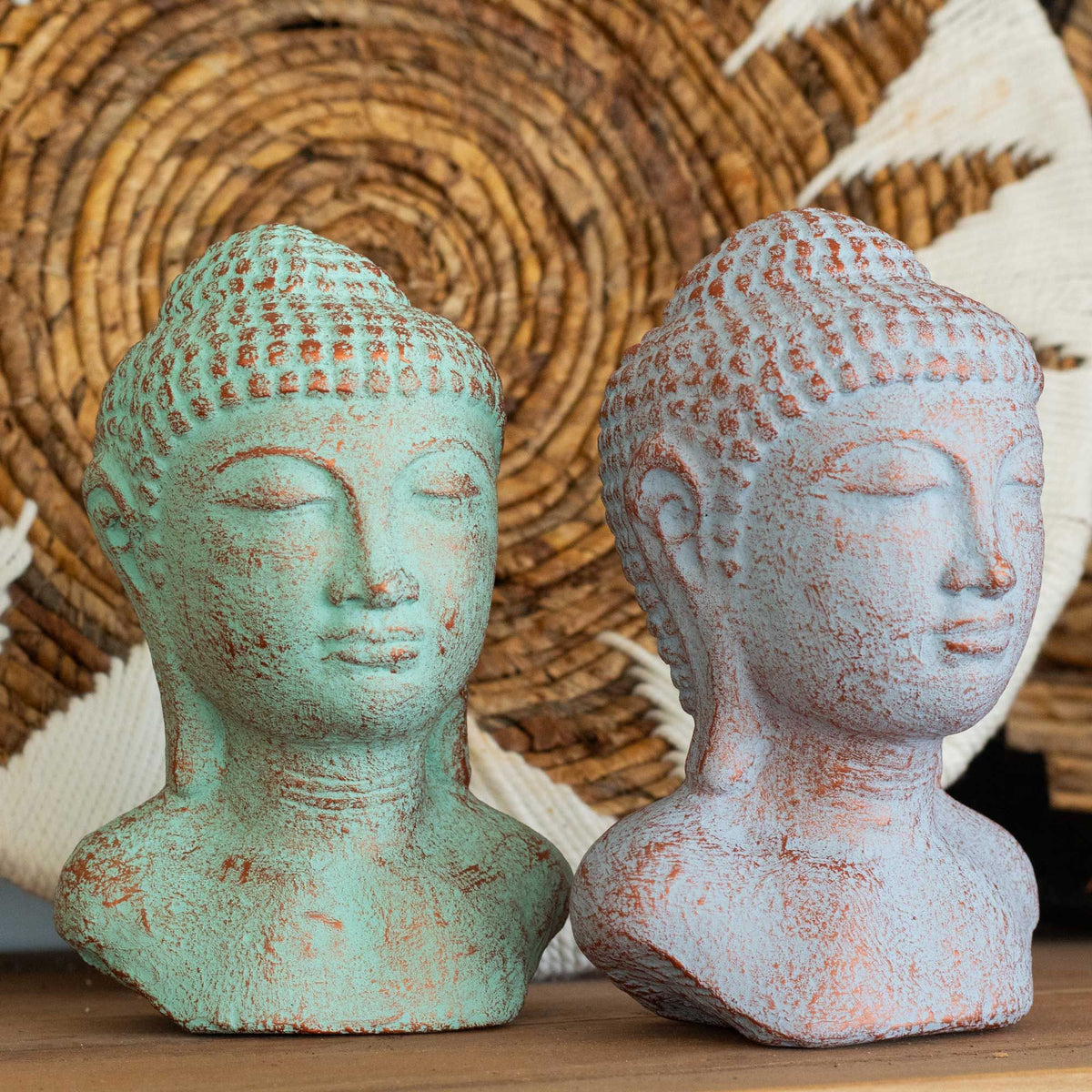 Tranquility Buddha Head Statue, Blue Copper – view 2