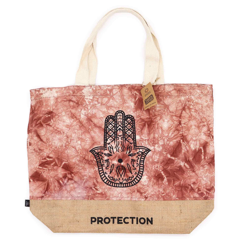 Jute and Cotton Tote Bag - Terracotta Stonewash Hamsa