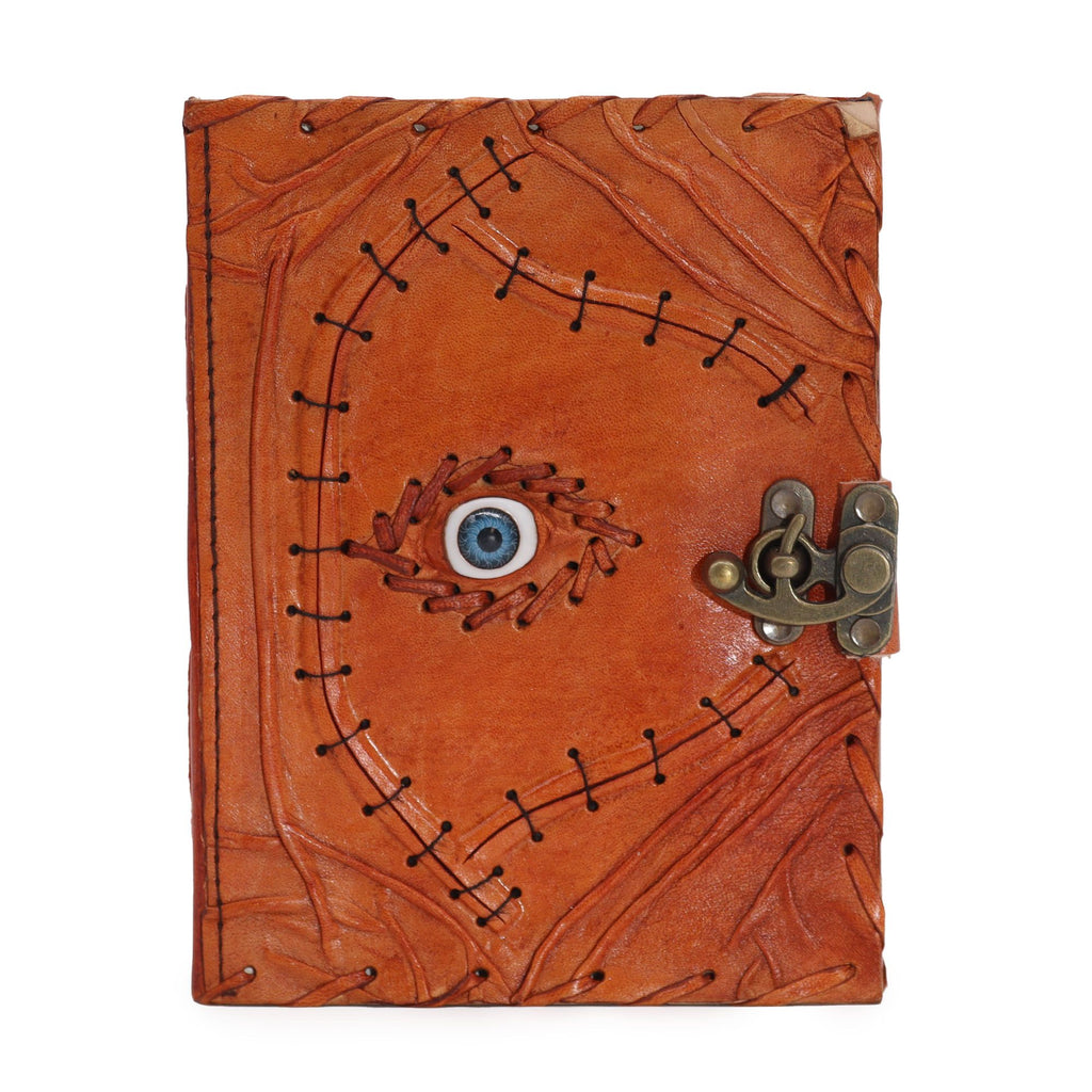 Light Brown Tan Leather Notebook, Evil Eye – 20x15 cm
