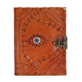 Light Brown Tan Leather Notebook, Evil Eye – 20x15 cm