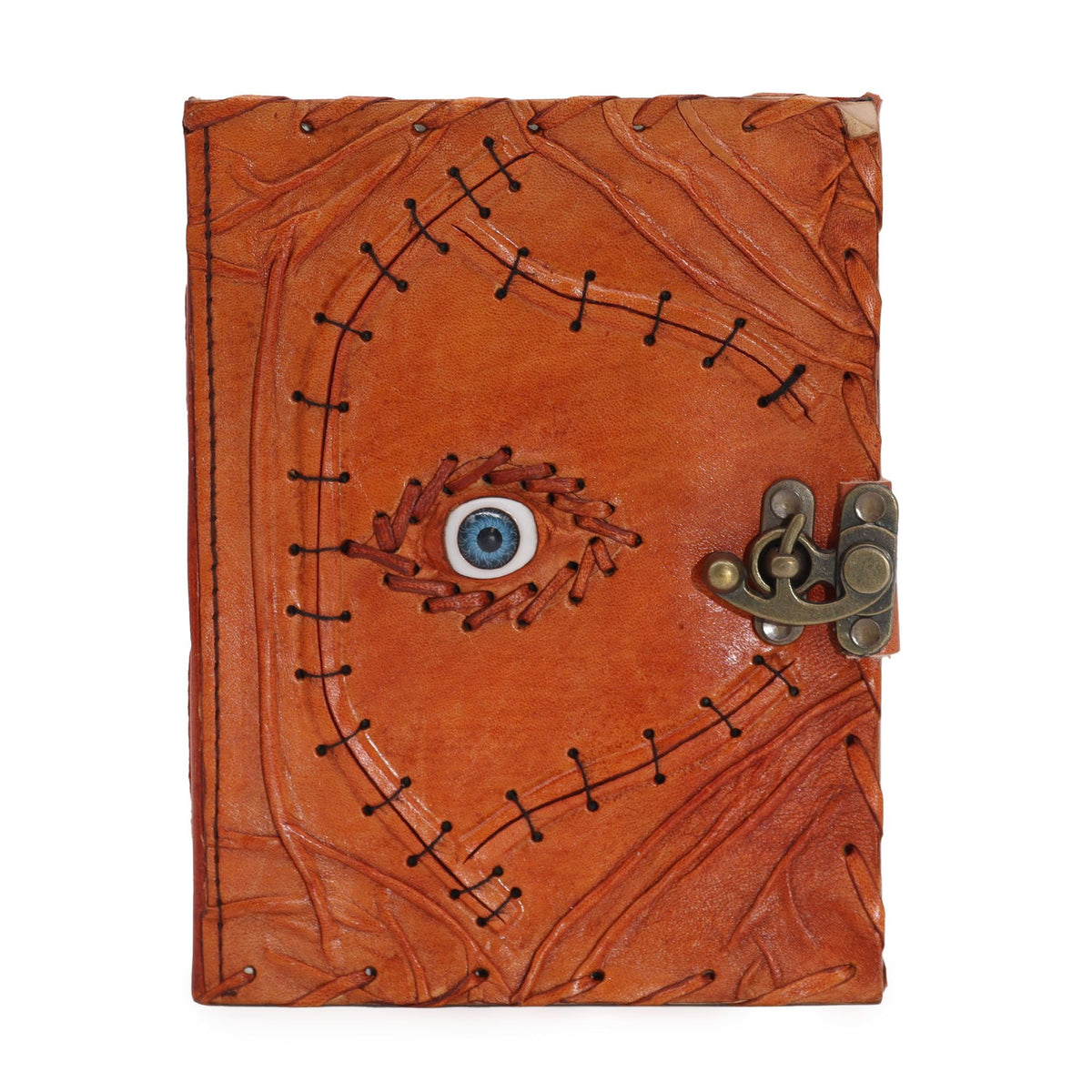 Light Brown Tan Leather Notebook, Evil Eye – 20x15 cm