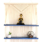 Macrame Hanging Shelf - Natural Wood, Blue Rope, 150 cm – view 6