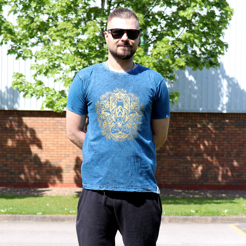 Nomad Sari Stonewashed T-Shirt - Hamsa - Blue - Small – view 2