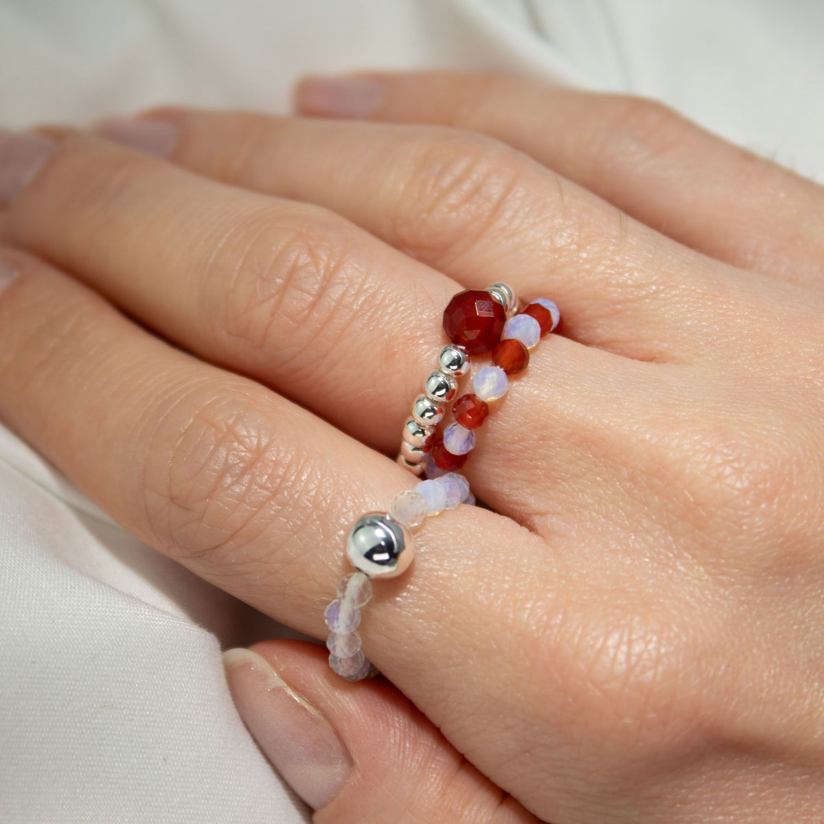 Nymph Gemstone Ring Set - Blood Moon Moonstone & Ruby – view 2