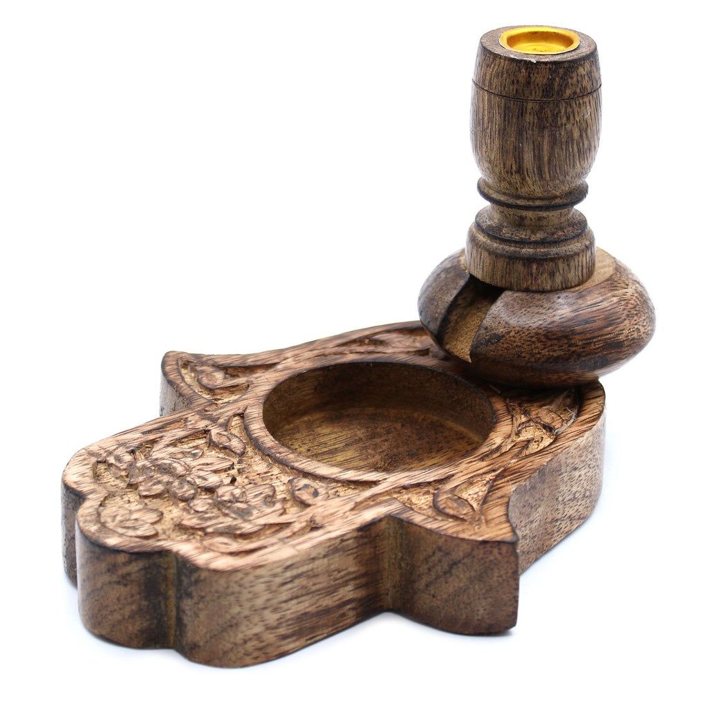 Small Mango Wood Backflow Burner - Hamsa – view 4