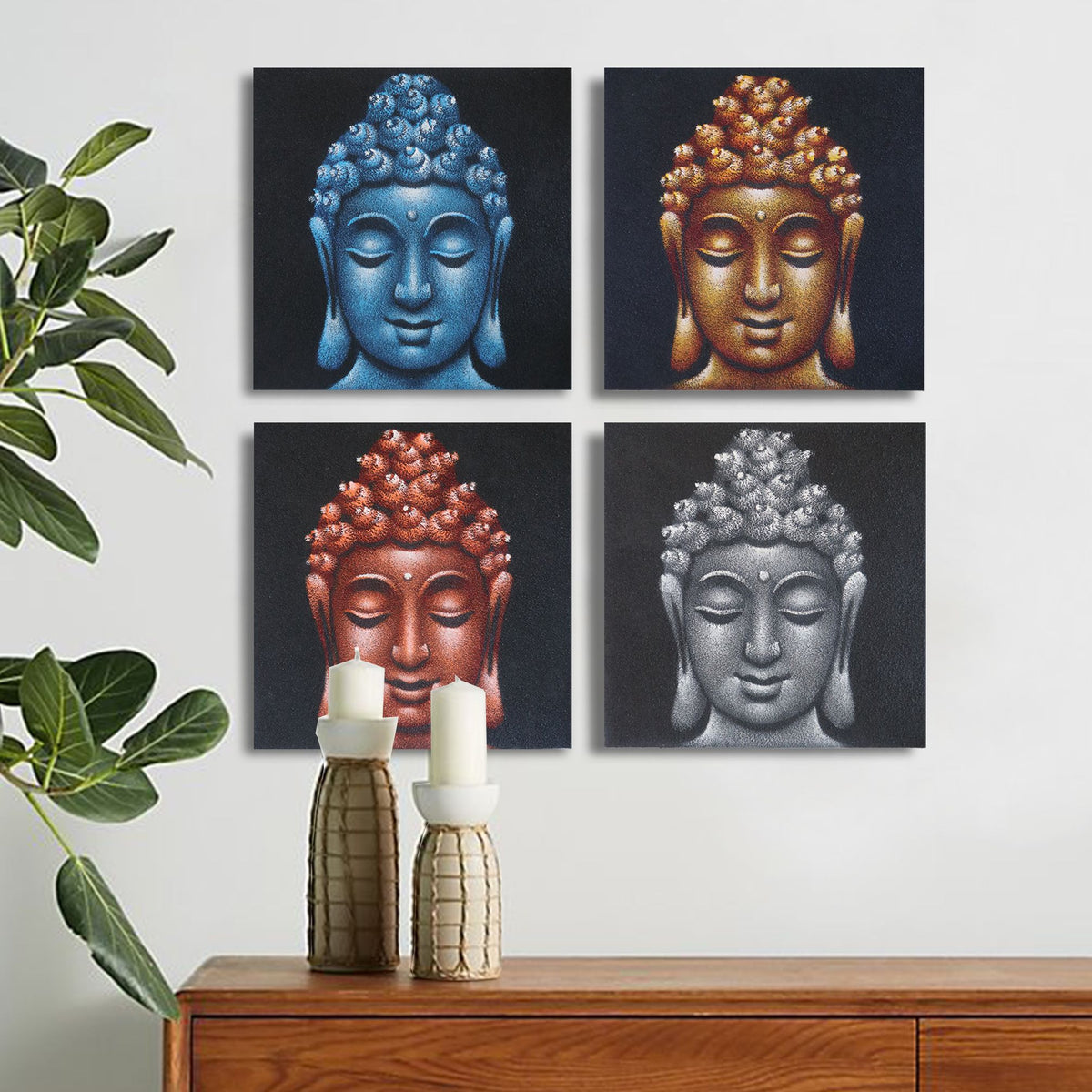 Buddha Heads Sand Finish, Set of 4 - 40 x 40cm – view 2