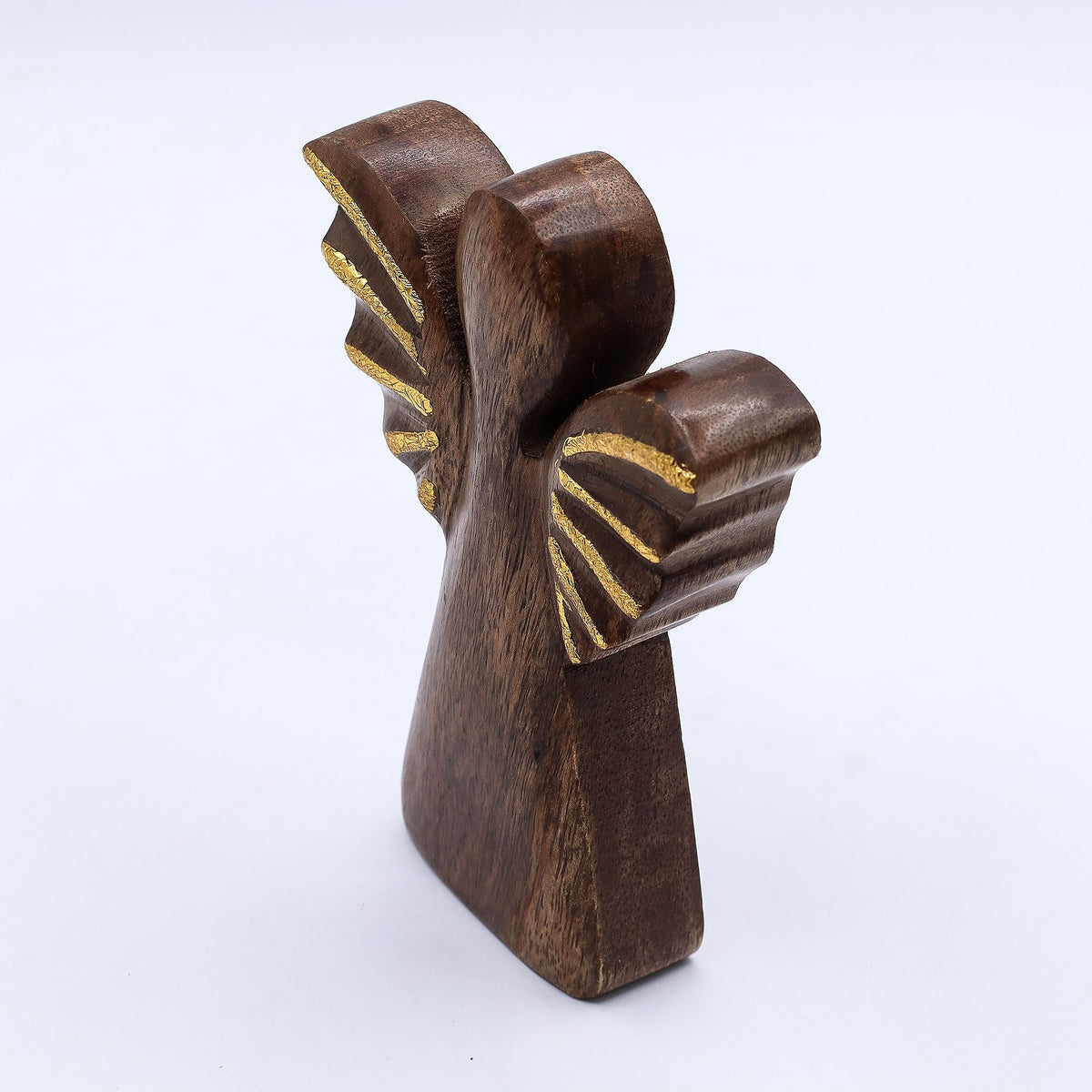 Medium Mango Wood Angel - Gold Wings, 16cm – view 4