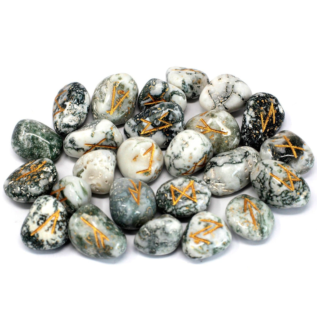 Tree Agate Rune Stone Set in Cotton Pouch – view 2