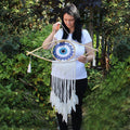 Large Macrame Eye Dream Catcher - White, Blue & Grey