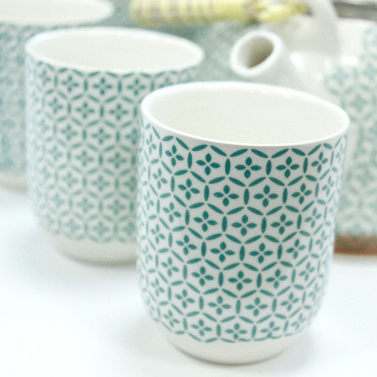 Ceramic Herbal Teapot Set with 6 Cups - Green Mosaic – view 3
