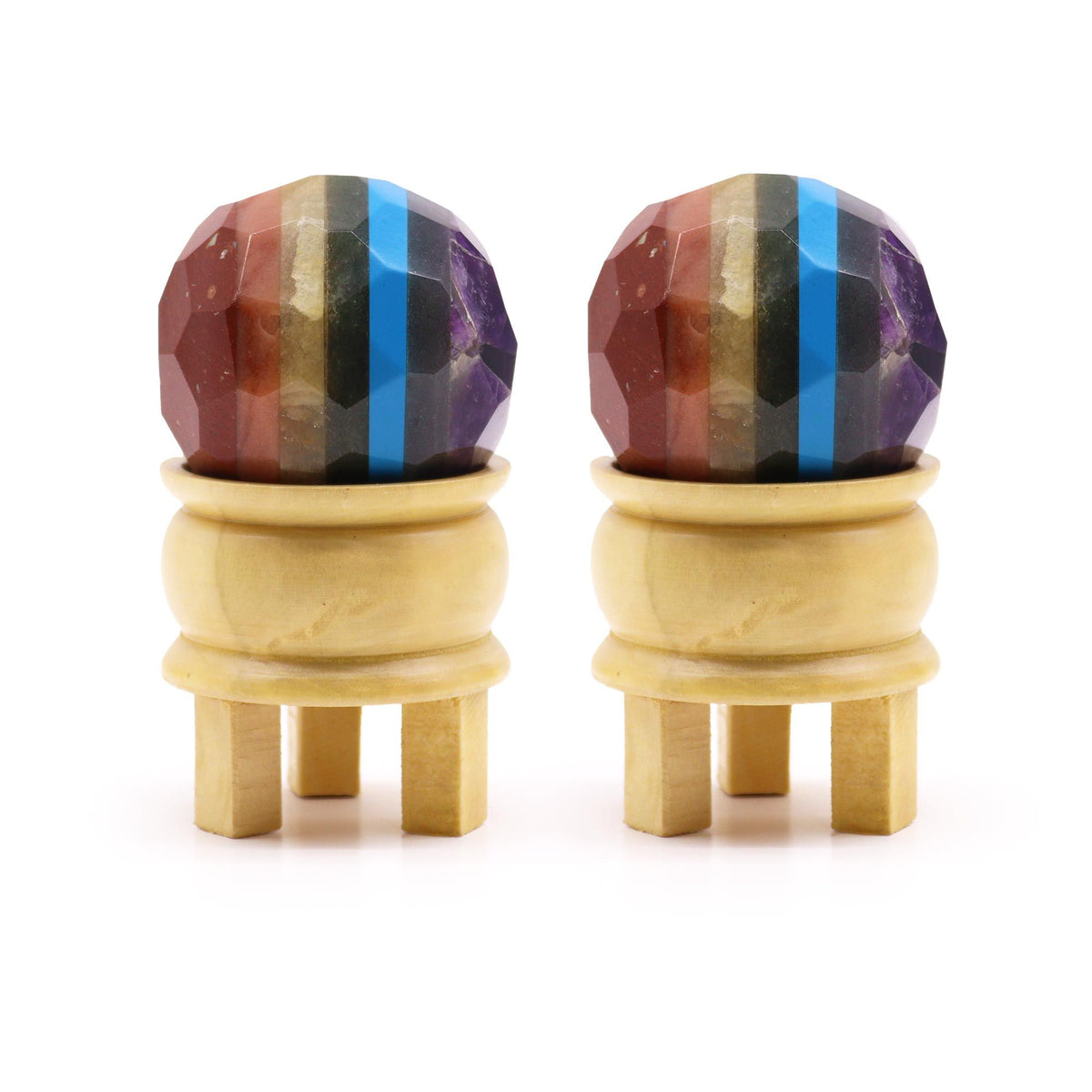 Faceted Seven Chakra Healing Ball with Wooden Stand – view 3