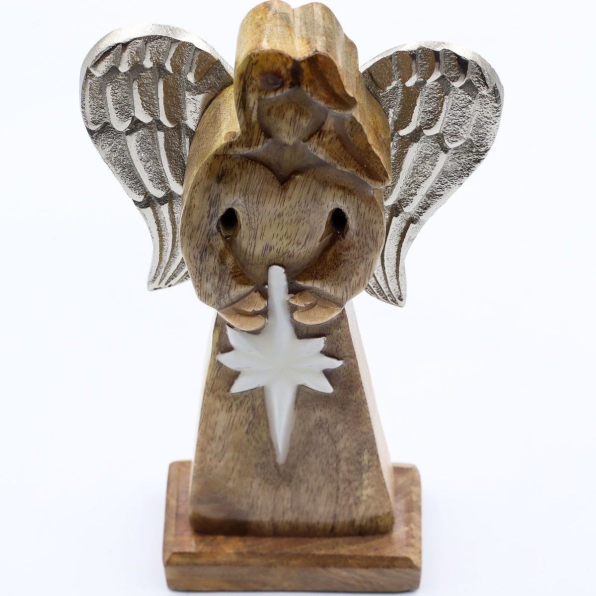 Large Mango Wood Peace Angel, Metal Wings, 30cm – view 6