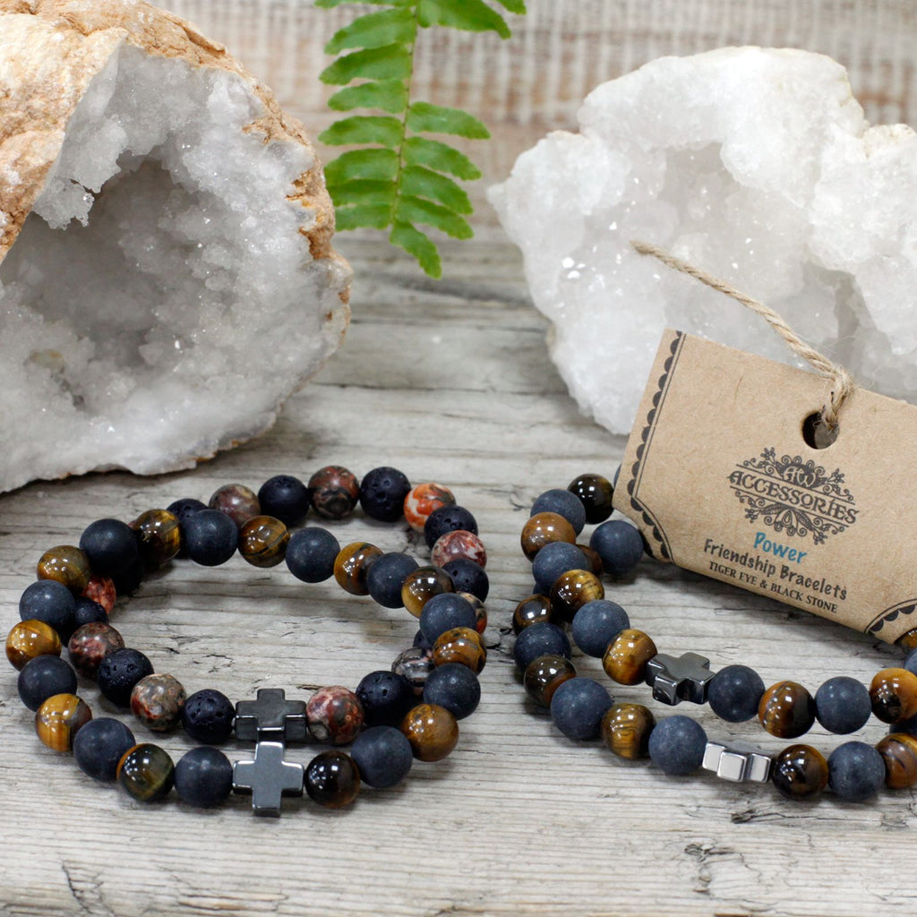 Power Friendship Bracelet Set - Tiger Eye & Black Stone – view 12