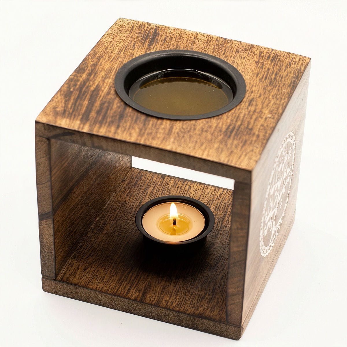 Large Square Mango Wood Oil Burner - Pentagon – view 3