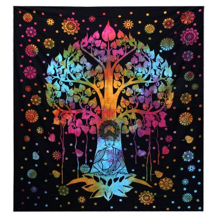 Single Cotton Bedspread & Wall Hanging - Bodhi Tree 130x200cm