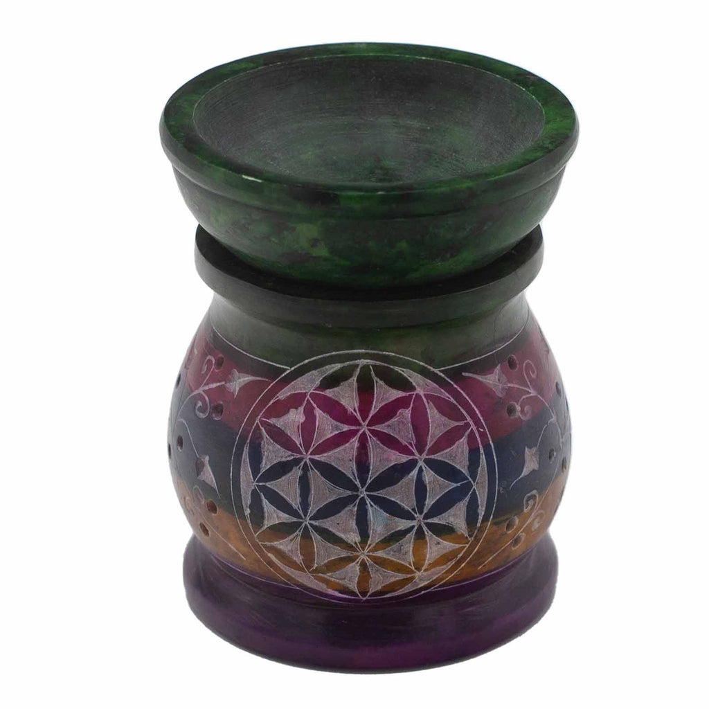 Soapstone Oil Burner 10cm - Flower of Life Five Colours