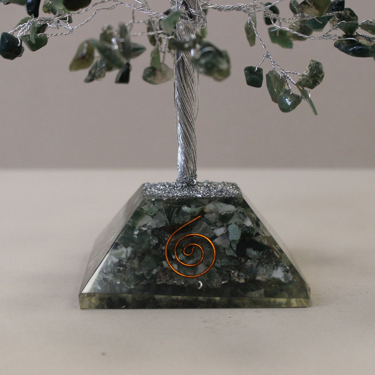Moss Agate Gemstone Tree with Orgonite Base - 320 Stone
