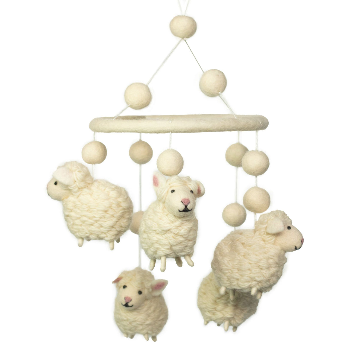 Handmade Felt Mobile, White Sheep
