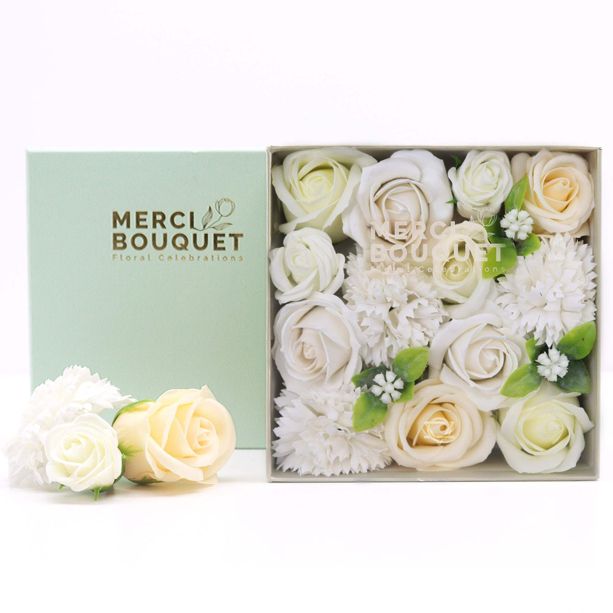 Square Soap Flower Gift Box - Wedding White & Ivory – view 2