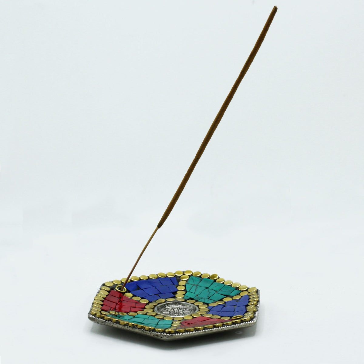 Hex Plate Tibetan Mosaic Cone & Stick Holder – view 3