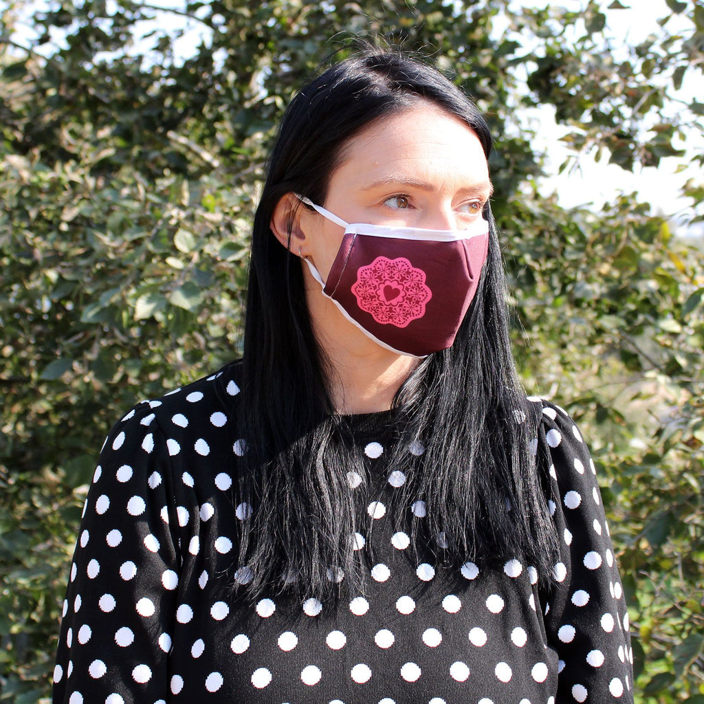 Reusable Red Mandala Heart Face Covering for Adults – view 4