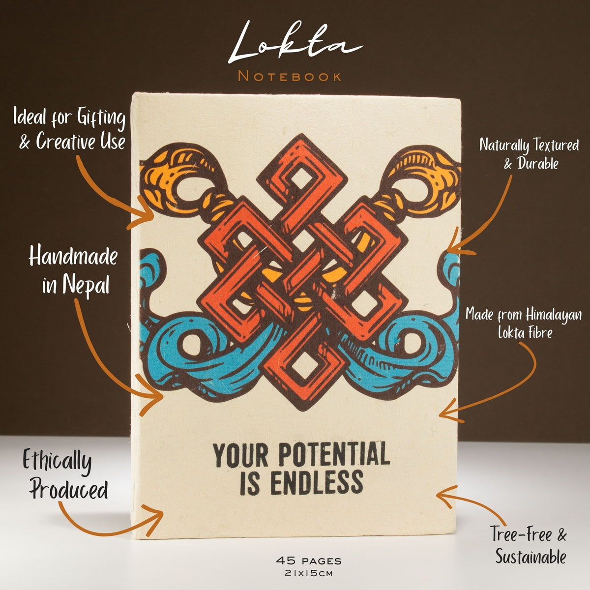 Lokta Notebook – Large – Your Potential Is Endless – view 2