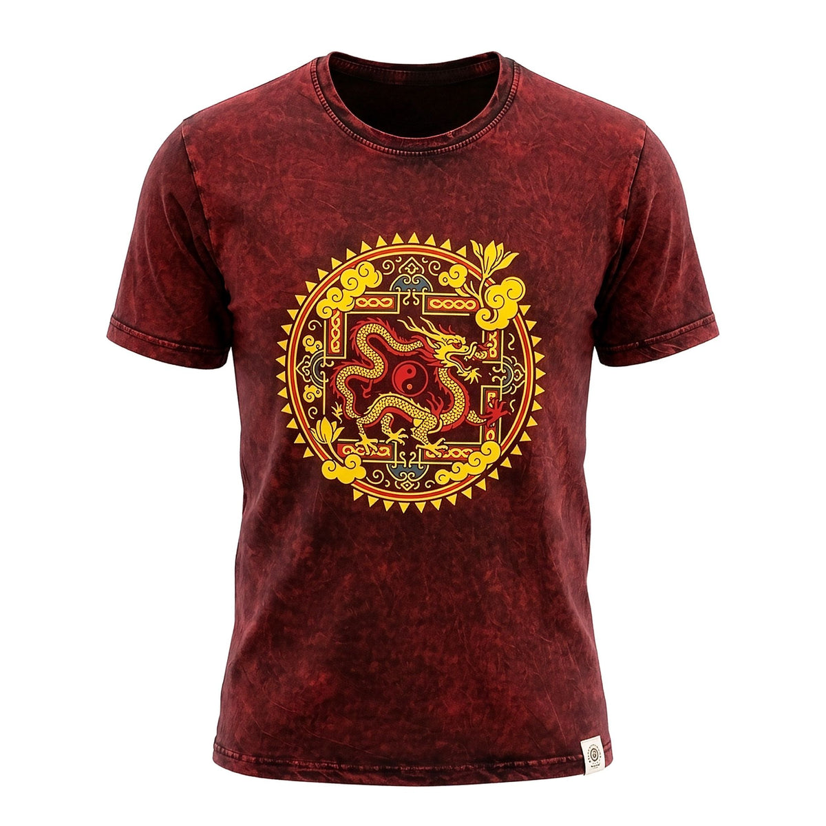 Nomad Sari Stonewashed T-Shirt - Dragon Mandala - Maroon - Medium – view 5