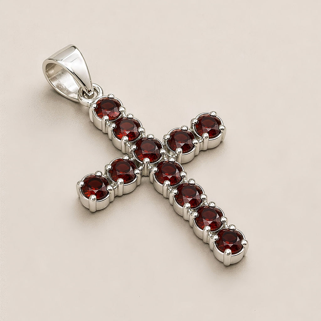Garnet Crucifix Pendant Necklace on Silver Plated Chain 45cm – view 4