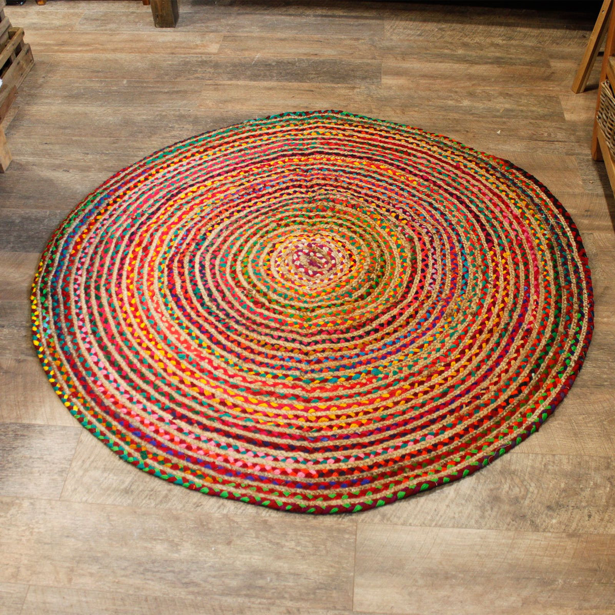 Round Jute and Recycled Cotton Rug - 150 cm – view 3
