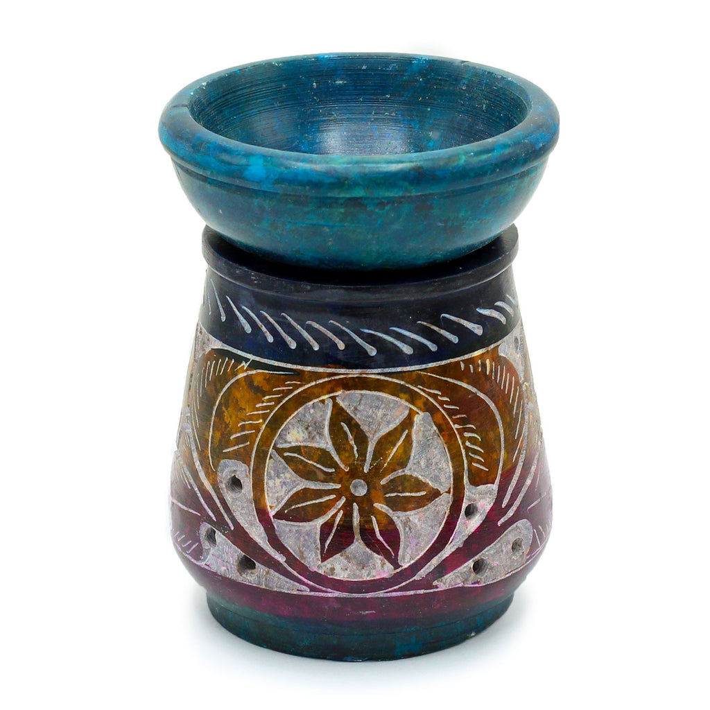 Small Soapstone Oil Burner 8cm - Flower Motif – view 2