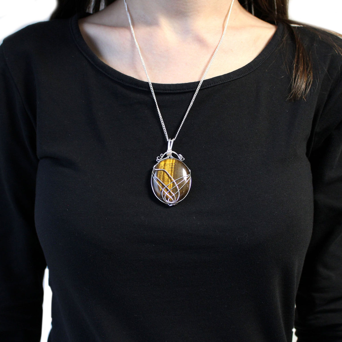 Swirl Wrapped Tiger Eye Gemstone Necklace – view 4