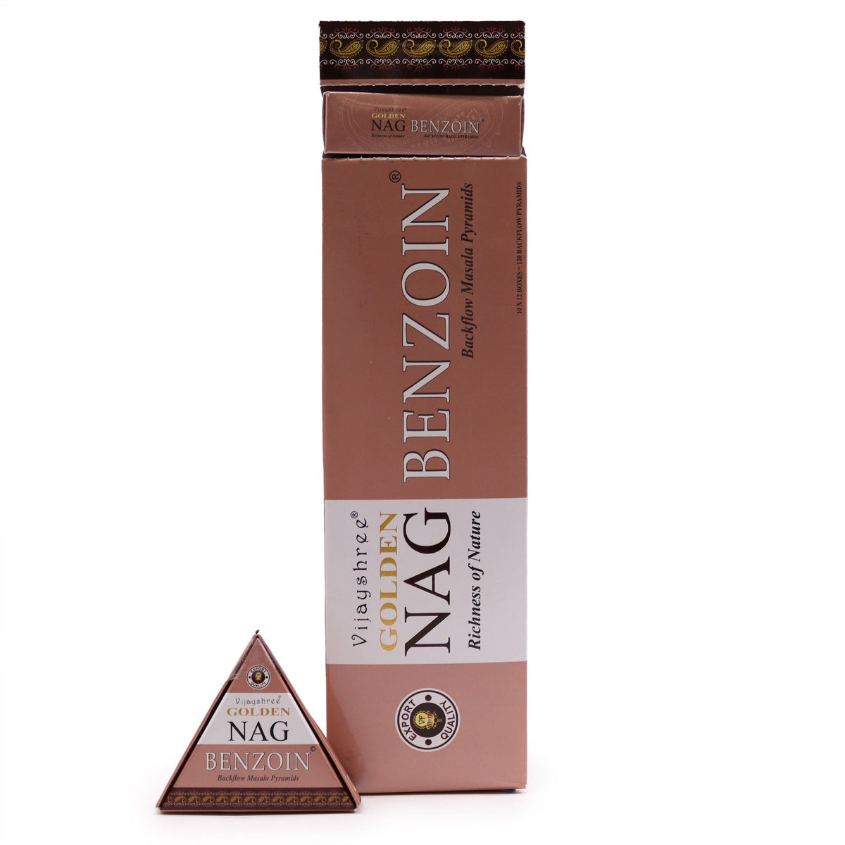 Jumbo Golden Nag Benzoin Backflow Incense Cones, 10pk