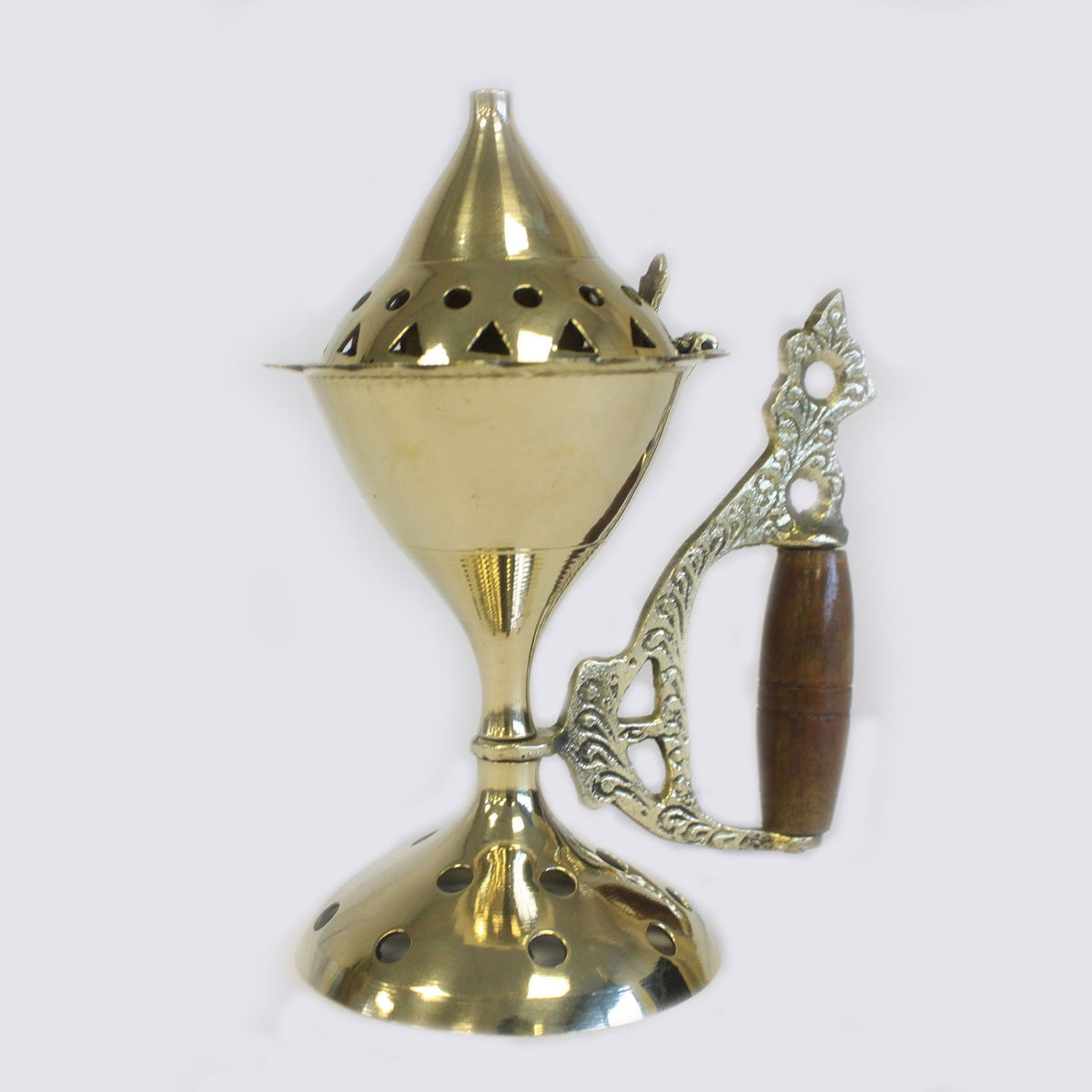 Large Brass Cone Incense Burner with Handle – view 4