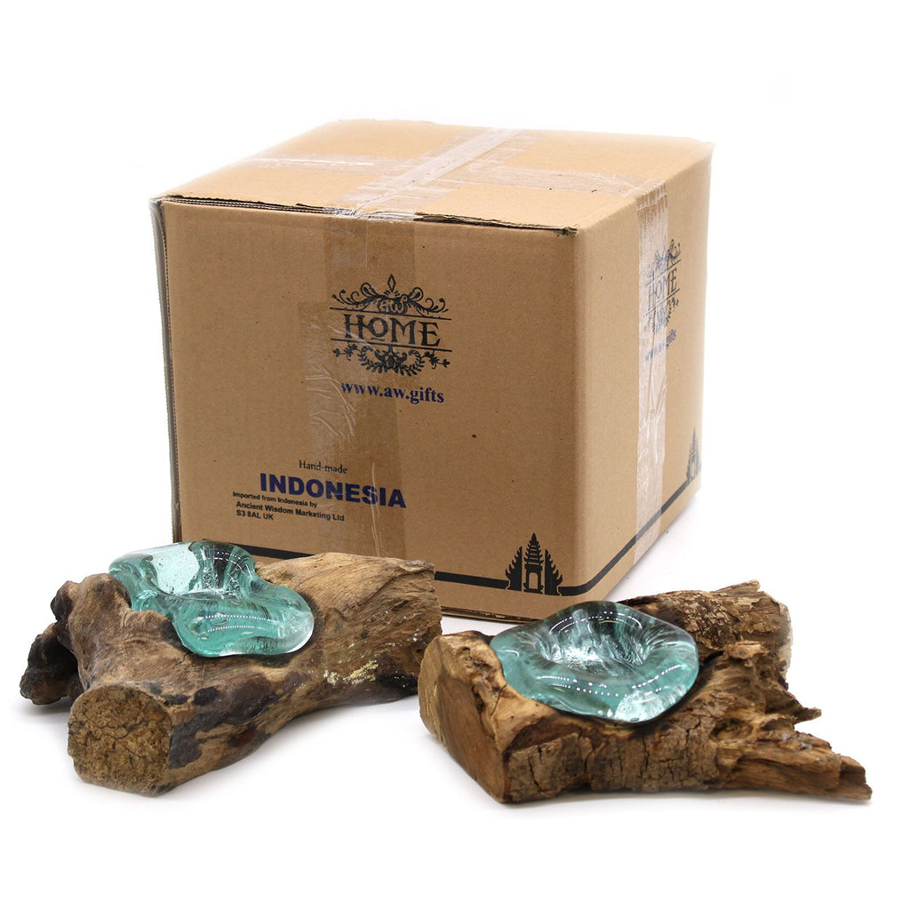Molten Glass Flat Candle Holder on Wood – view 8