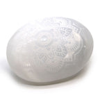 Selenite Palm Stone with Mandala Engraving – view 3